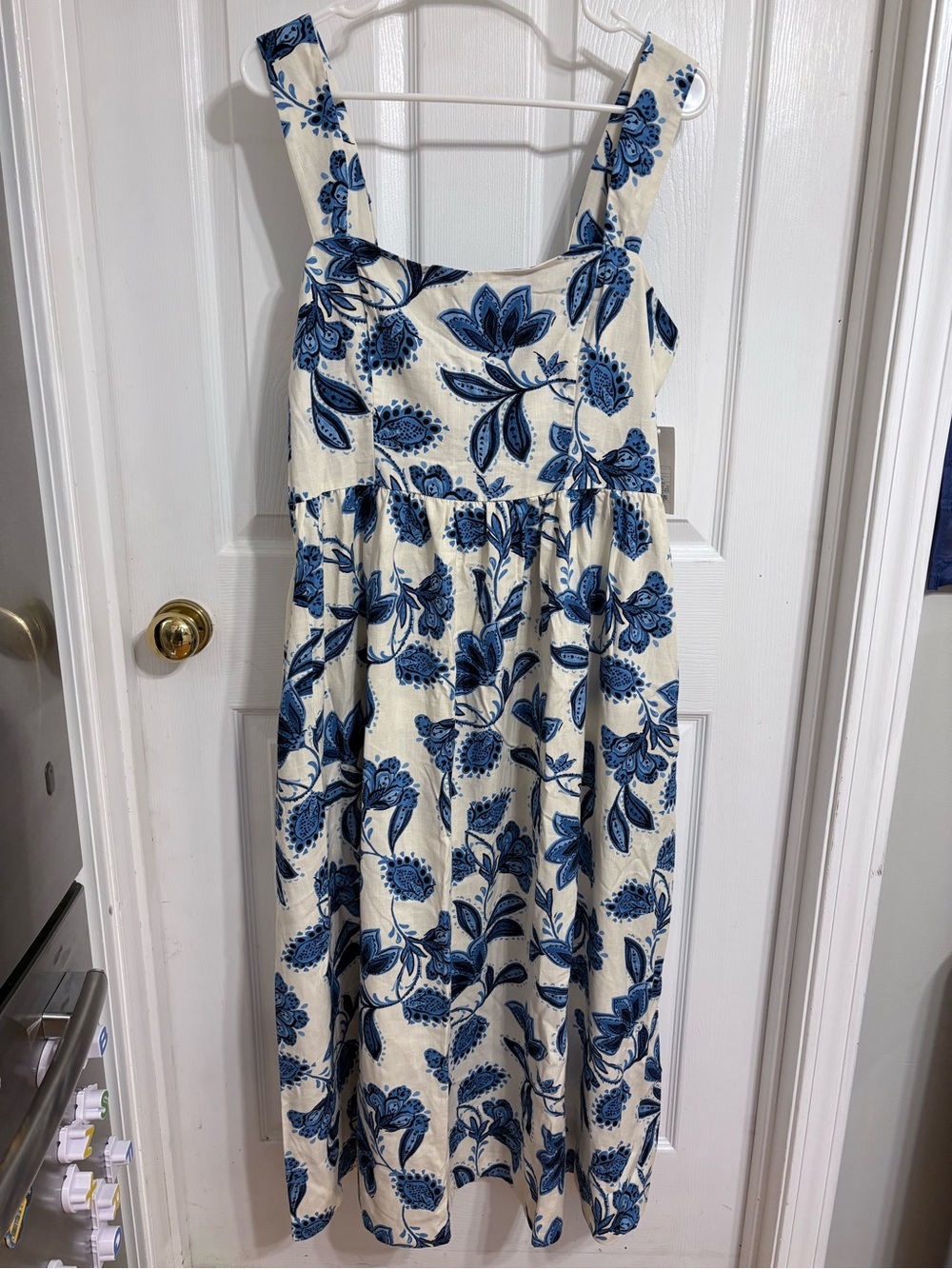 a new day Cream Sundress with Blue Floral Print